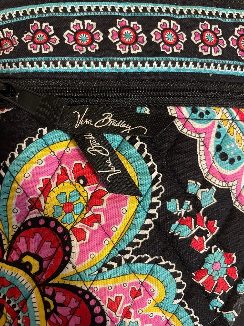 Vera Bradley Black Paisley Floral Crossbody with Bright Accents
